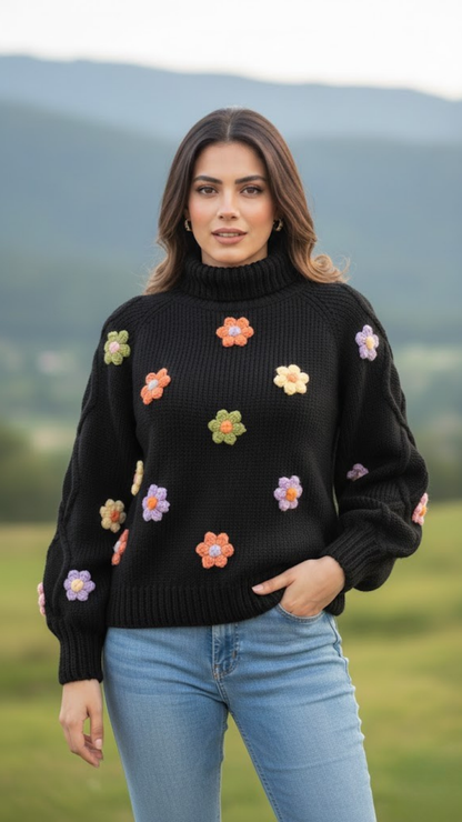 Floral Long Turtle Neck