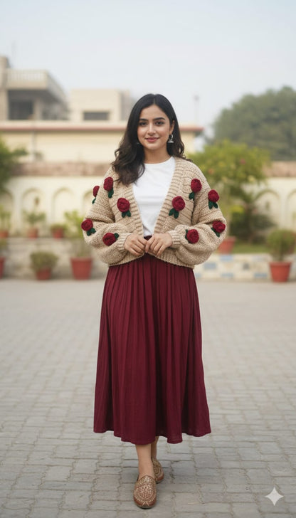 Beige crochet Rose cardigan