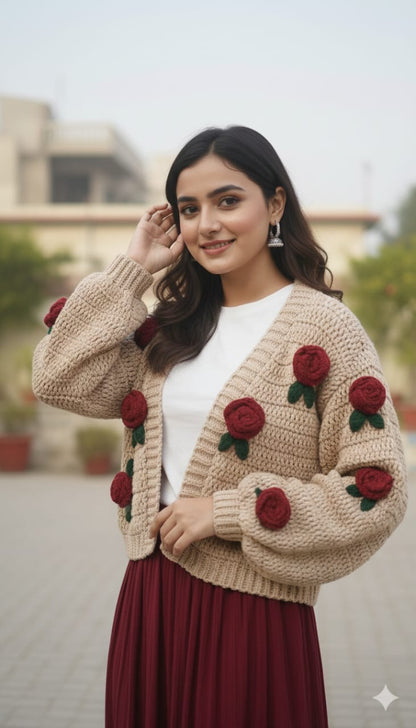 Beige crochet Rose cardigan