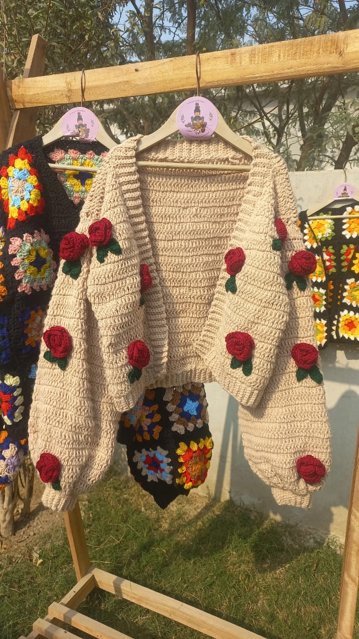 Beige crochet Rose cardigan