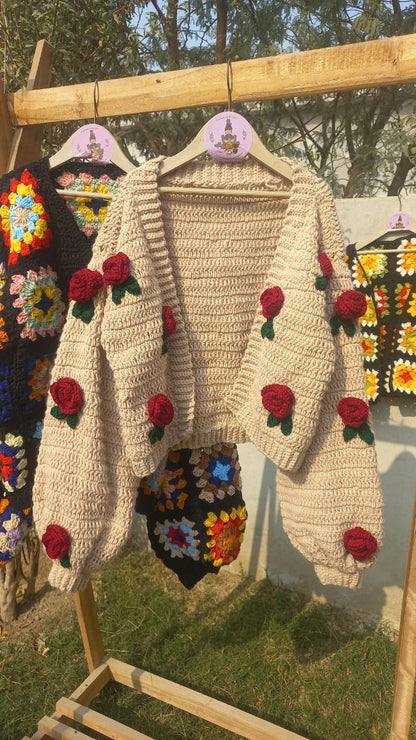 Beige crochet Rose cardigan