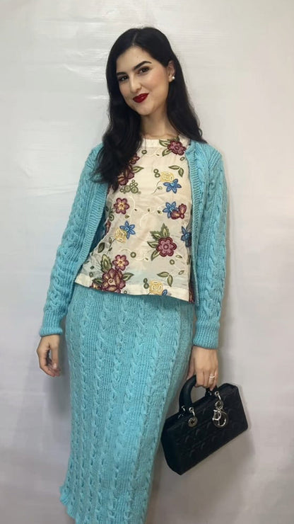 Cabled Skirt and Blouse Set