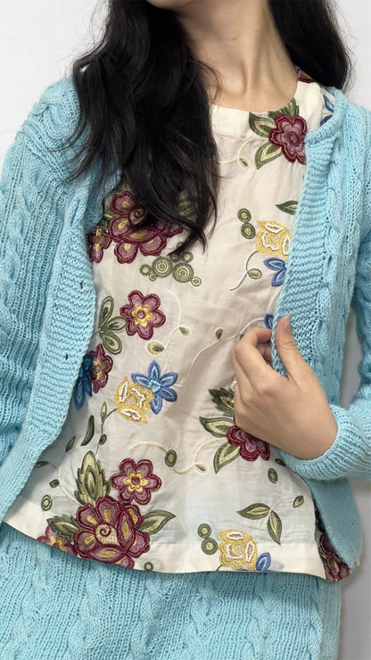 Cabled Skirt and Blouse Set